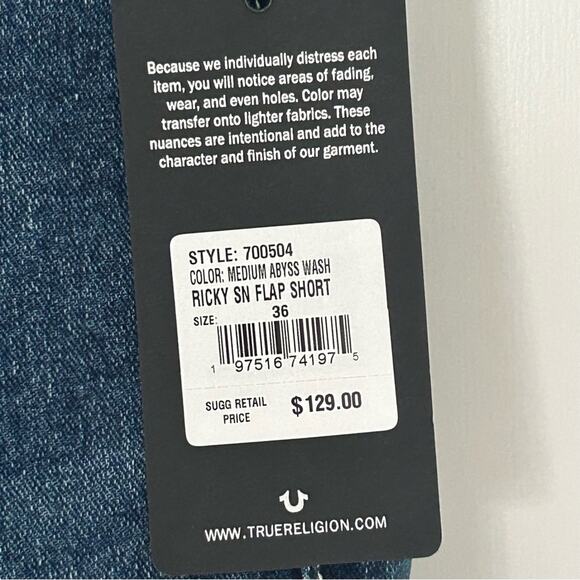 True Religion Ricky Relaxed Straight Snap Denim Shorts Size 36 - Picture 5 of 8